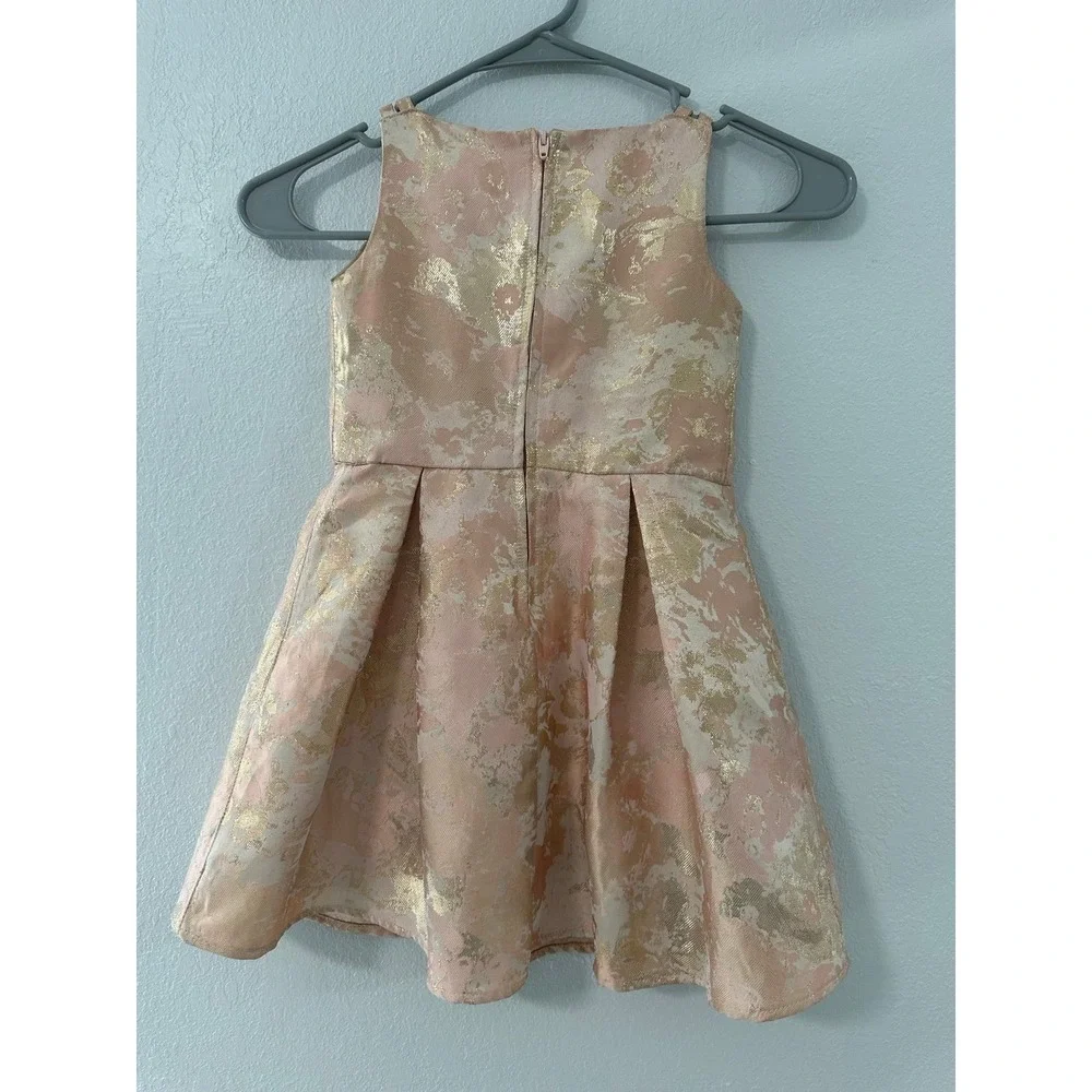 The Childrens Place Girls‎ Pink Gold Brocade Pleated Party Dress Size 4